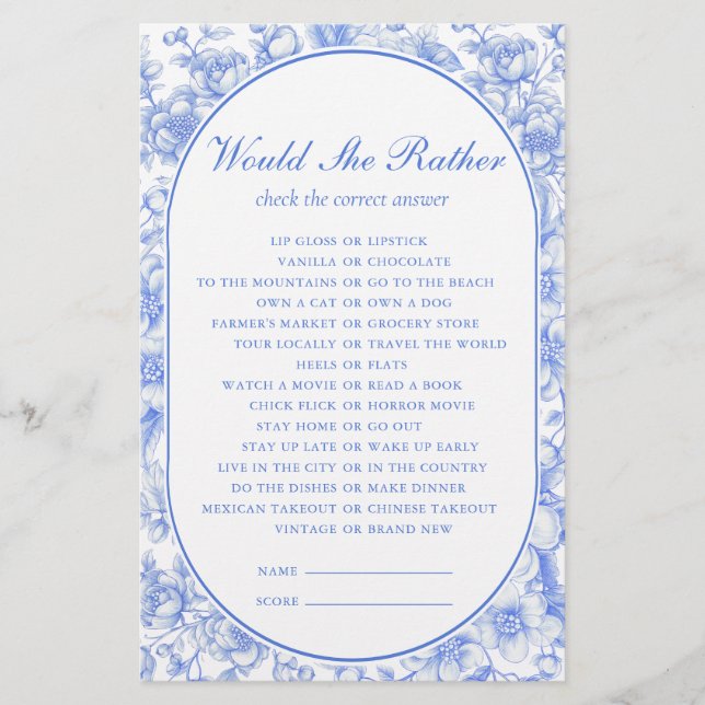 Jeu nuptiale Plairait-elle quelque chose de bleu (Devant)