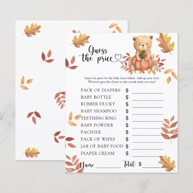 Jeu - Ours en peluche d'automne à deviner le prix  (Devant / Derrière)