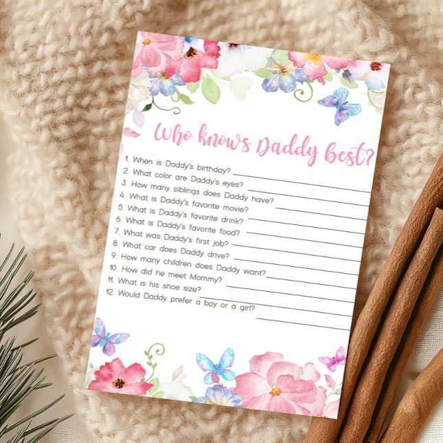 Jeu Petite Papillon Floral Qui Connaît Mieux Papa (Butterflies Baby Shower Who Knows Daddy Best Game)