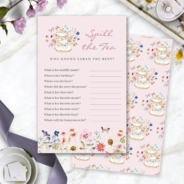 Jeu Pink Spill The Tea (Pink Bridal Shower Spill The Tea Game by Painted Paperie
)