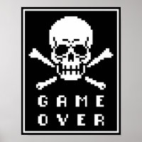 Jeu Plus 8 Bits Crossbones Crâne Pixel Poster d'Ar