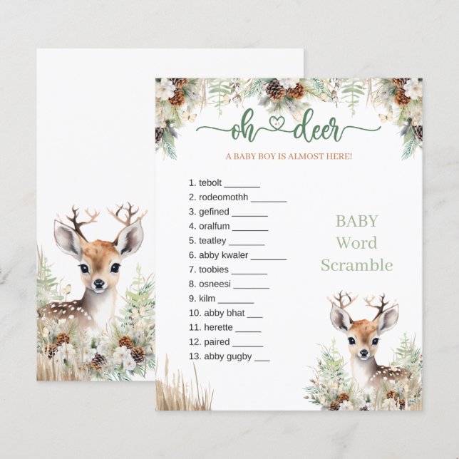 Jeu pour Baby Shower Garçon Cerf de la Forêt (Devant / Derrière)