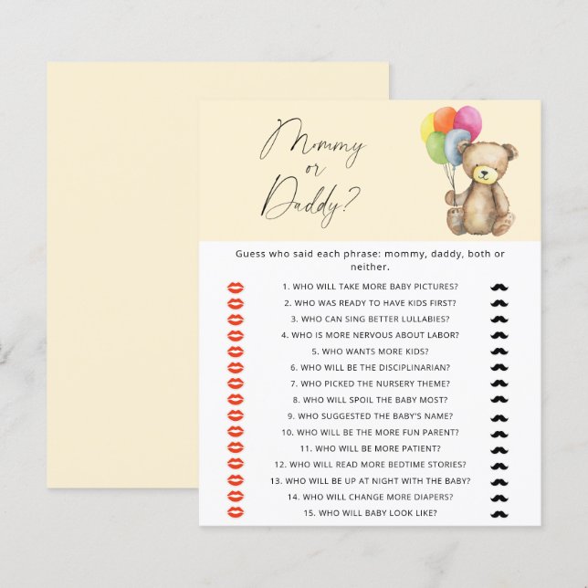 Jeu pour bébé de l'arrivée de maman ou papa - Ours (Devant / Derrière)