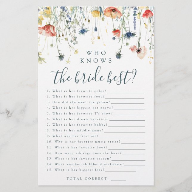 Jeu "Quelle est la mariée qui connaît le mieux" Fl (Devant)