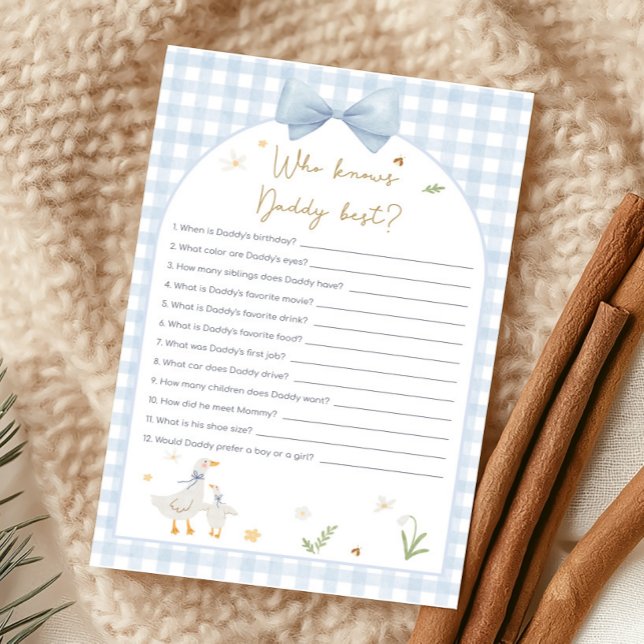 Jeu Qui Sait Canard en Vichy Bleu (silly Goose Baby Shower Game)