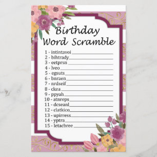 Jeu rose Stried Anniversaire Mot Scramble