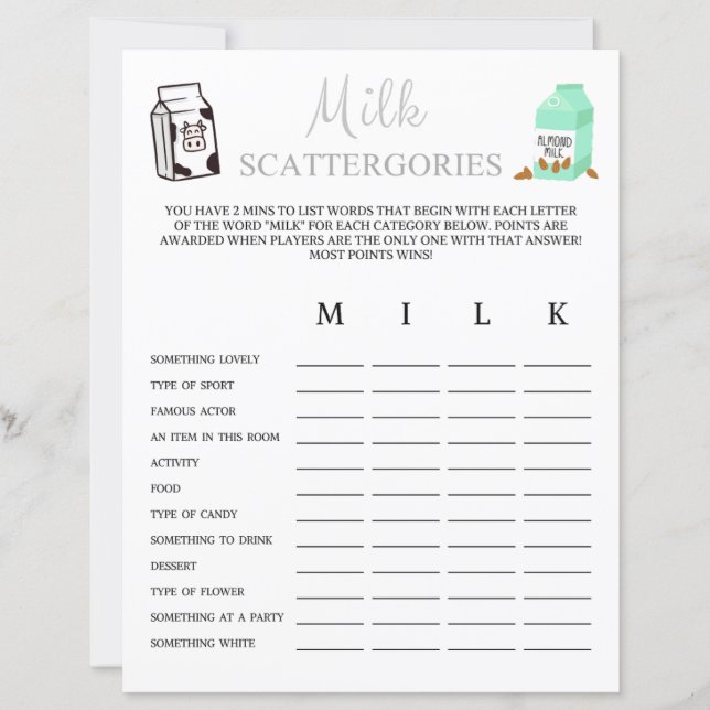 Jeu Scattergories de lait (Devant)