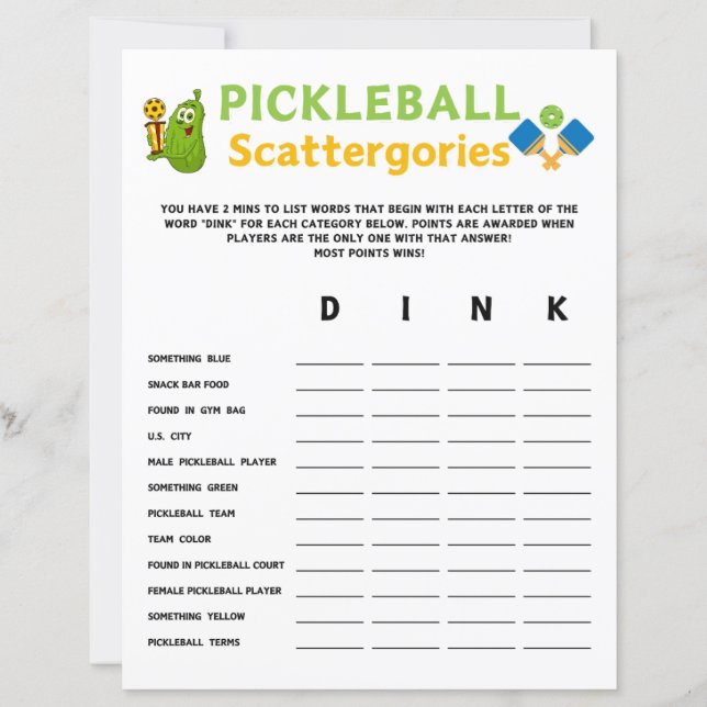 Jeu Scattergories Pickleball (Devant)