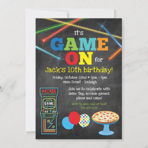 Jeu Sur Arcade Pizza Party Chalkboard Invitation