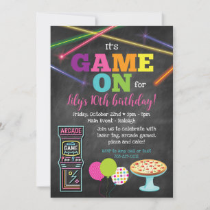 Jeu Sur Arcade Pizza Party Chalkboard Invitation