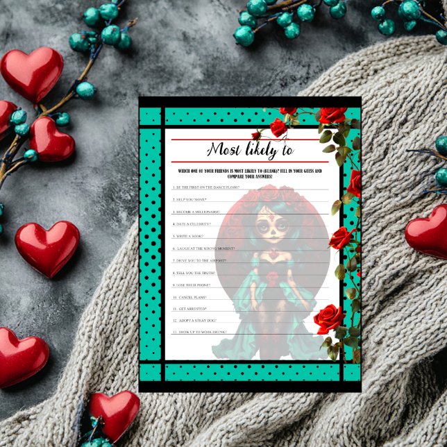 Jeu Teal and Red Roses Sugar Skulls Most Likely (Créateur téléchargé)