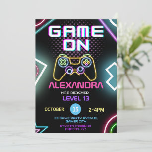 Jeu vidéo Gamer Girl Neon Invitation Anniversaire