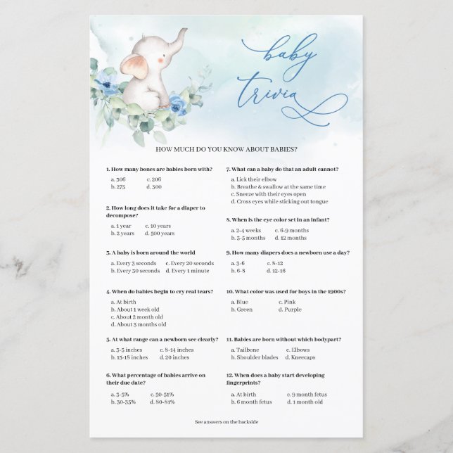 Jeu Whimsical éléphant bleu poussiéreux Baby Trivi (Devant)