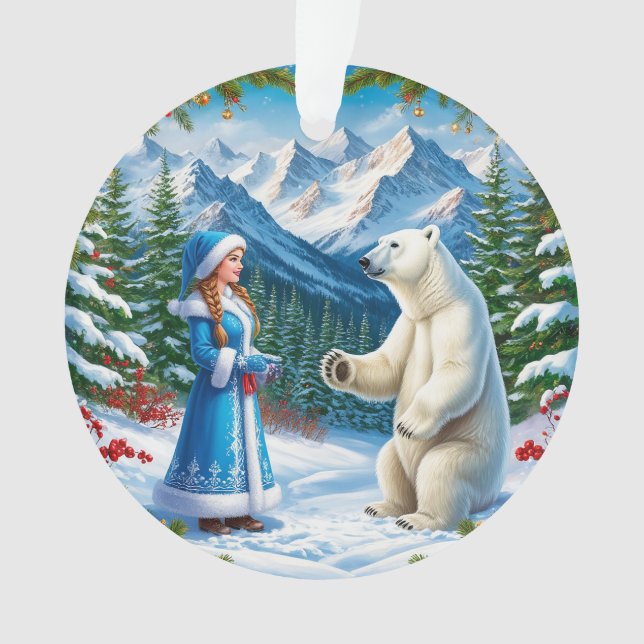 Jeune fille de neige avec décoration festive et ou (devant)