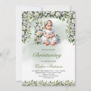 Jeune fille florale moderne Invitation au baptême