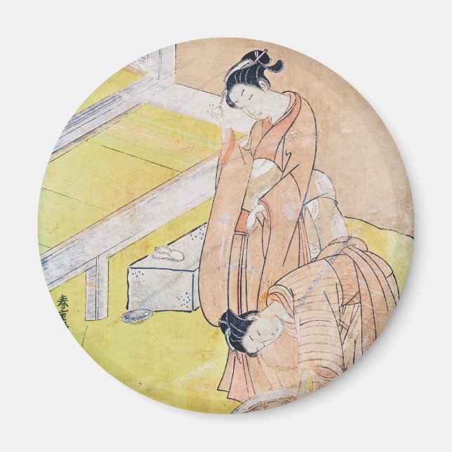 Jeune fille jette le poisson rouge dans les magnet (Devant)