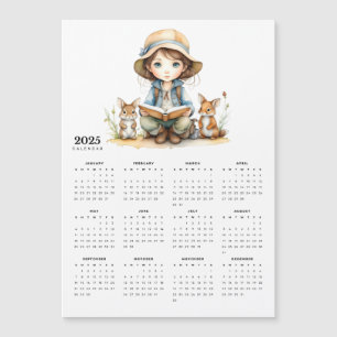 Jeune fille Lecture aux lapins 2025 Magnet Calenda