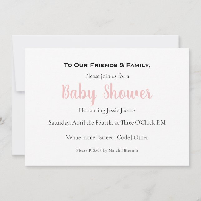 Jeune fille moderne, invitation baby shower (Dos)