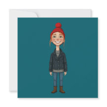 Jeune Fille Rousse Souriante avec Bonnet Rouge et 