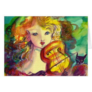 JEUNE FILLE VIOLONISTE, VIOLON ET CHAT Fête des Mè