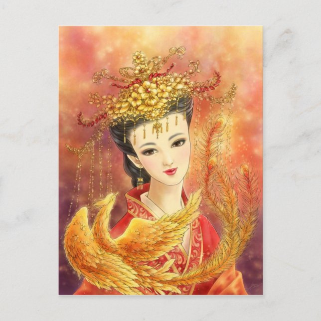 Jeune mariée chinoise avec la carte postale (Devant)