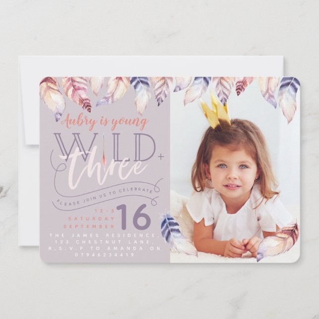 Jeune, sauvage et trois invitation d'anniversaire  (Devant)