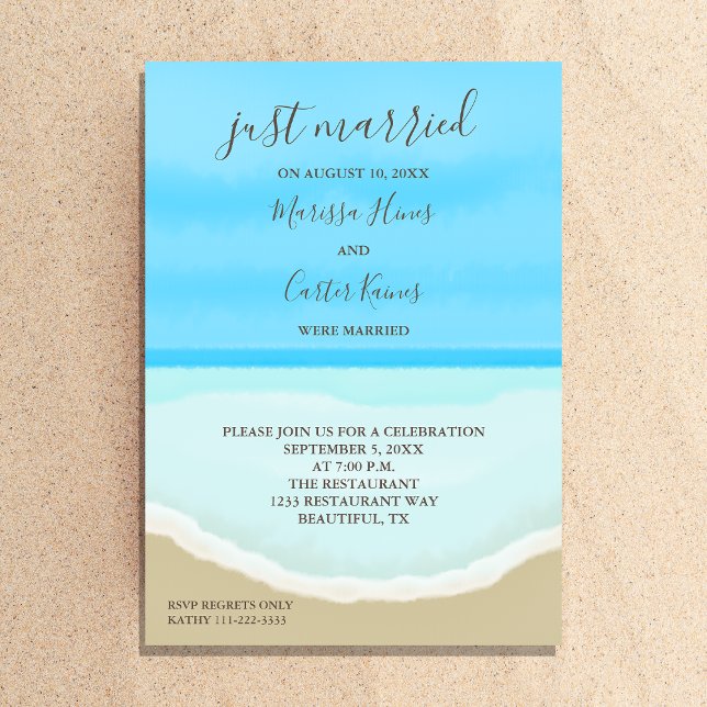 Jeunes Mariés Invitation aquarelle plage océan (Créateur téléchargé)