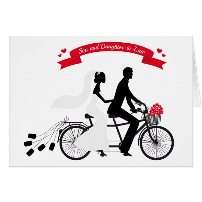 jeunes mariés sur la bicyclette de mariage (Devant horizontal)