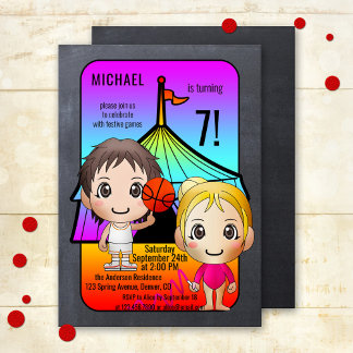 Jeux colorés Invitation Anniversaire de enfant Fes