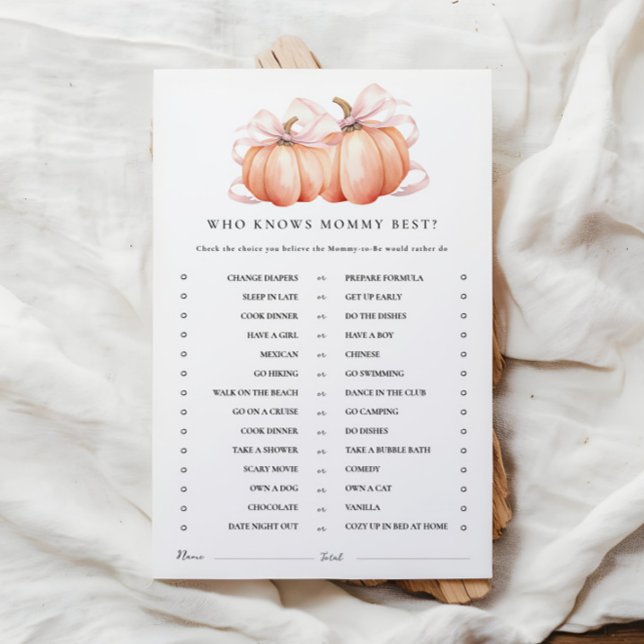 Jeux d'activité citrouille Pink Bow Baby shower (Créateur téléchargé)