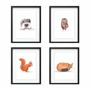 Jeux D'art Mural 11x14 Aquarelle de bois mignonneAnimaux de forêt