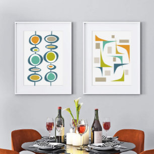Jeux D'art Mural Abstrait Turquoise Orange Green Mid Century Modern