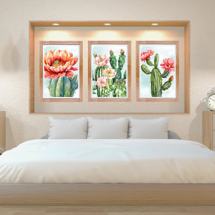 Jeux D'art Mural Aquarelle artistique Cactus en fleurs