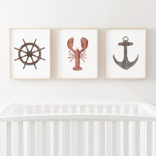 Jeux D'art Mural Aquarelle Bateau Roue Homard Ancre Nautique