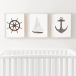 Jeux D'art Mural Aquarelle Bateau Roue Voilier Ancre nautique<br><div class="desc">Ajoutez une touche de finition à votre espace nautique avec cet ensemble de 3 aquarelles.</div>