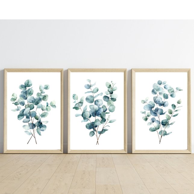 Jeux D'art Mural Aquarelle botanique d'Eucalyptus (Eucalyptus Watercolor Wall Art Set of three)
