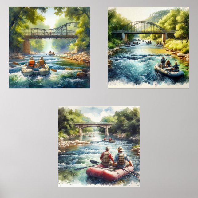 Jeux D'art Mural Aquarelle Float Trip / Rafting Print Set (Recto)