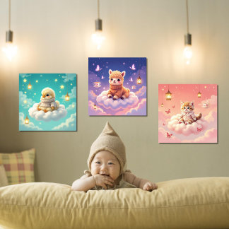 Jeux D'art Mural ASMR Alpaca, Chick, Kitten Wall Art Set de 3