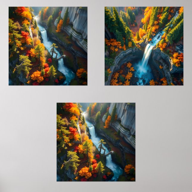 Jeux D'art Mural Autumn Canyon Waterfall – Vibrant Fall Forest Land (Recto)