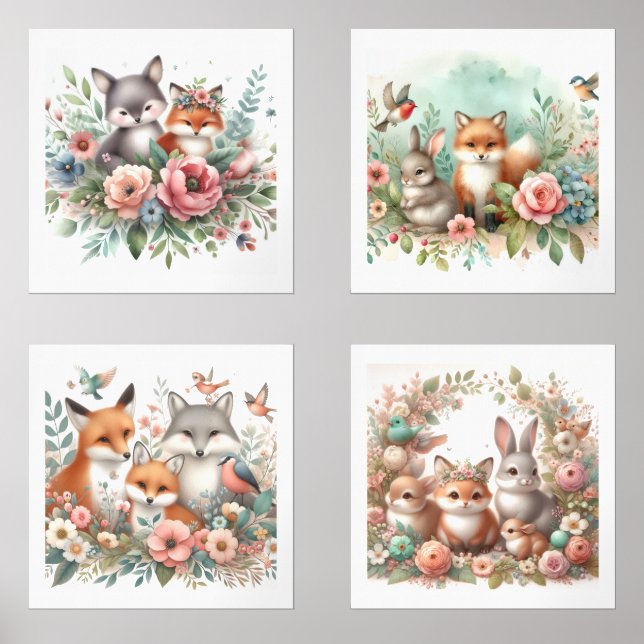 Jeux D'art Mural Baby Woodland Animals Nursery Print Set (Recto)