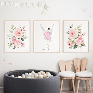 Jeux D'art Mural Ballerina, Fille de ballet, Tutu, Fleurs roses