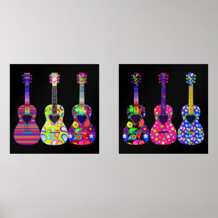 Jeux D'art Mural Belle et brillante Boho Hippie Style Guitares