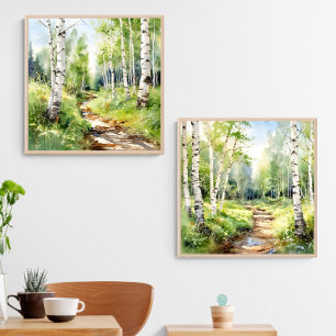 Jeux D'art Mural Birch Trees Set De 2 Aquarelles Imprimantes Wall A