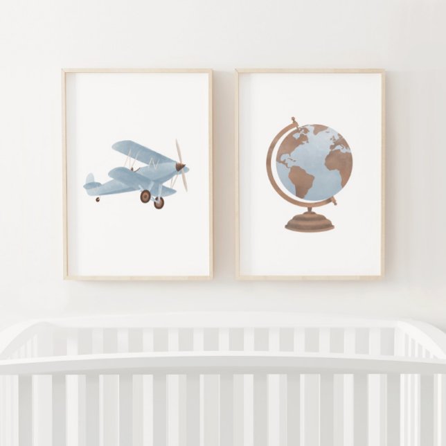 Jeux D'art Mural Bleu Biplane et Globe Travel NurserDecor (Créateur téléchargé)