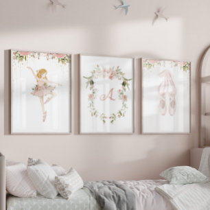 Jeux D'art Mural Blonde ballerine estampe blush rose girl room