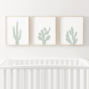 Jeux D'art Mural Boho Mint Green Cactus Southwestern Nursery