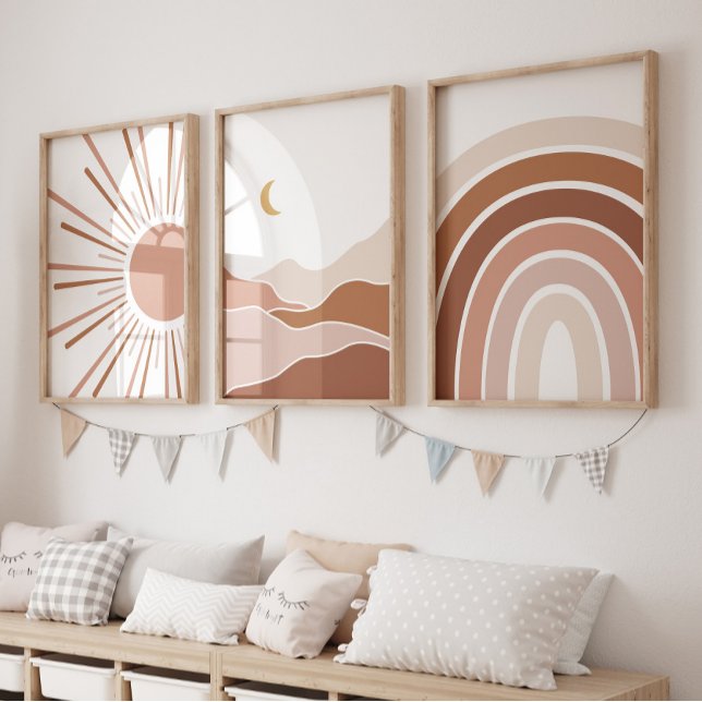 Jeux D'art Mural Boho Sun Mountain Rainbow Playroom Décor (Créateur téléchargé)