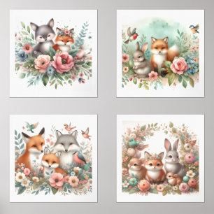 Jeux D'art Mural Bois Animaux Baby Nursery Print Set