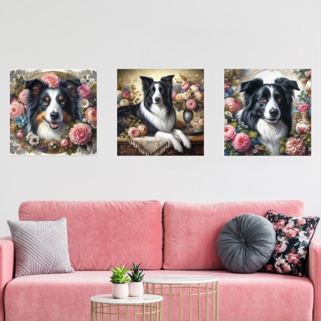 Jeux D'art Mural Bordure Collie Rose victorien (Salon)