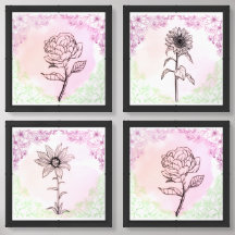 Botanical Elegance – 4-Piece Floral Wall Art Set